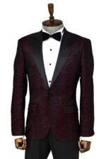 Gingham-Patterned-Glittery-Burgundy-Men-Prom-Party-Blazer-Wessi-4