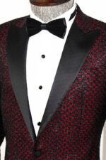 Gingham-Patterned-Glittery-Burgundy-Men-Prom-Party-Blazer-Wessi-5