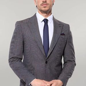 Gingham Slim Fit Brown Men Blazer - Wessi