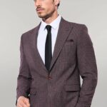 Gingham Slim Fit Single Button Black Men Blazer - Wessi