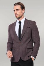 Gingham Slim Fit Single Button Black Men Blazer