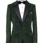Glitter Floral Patterned Dark Green Men Dinner Jacket - Wessi