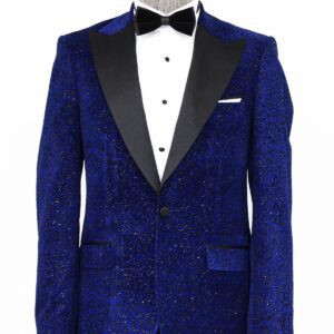 Glitter Floral Patterned Sax Blue Men Dinner Jacket - Wessi