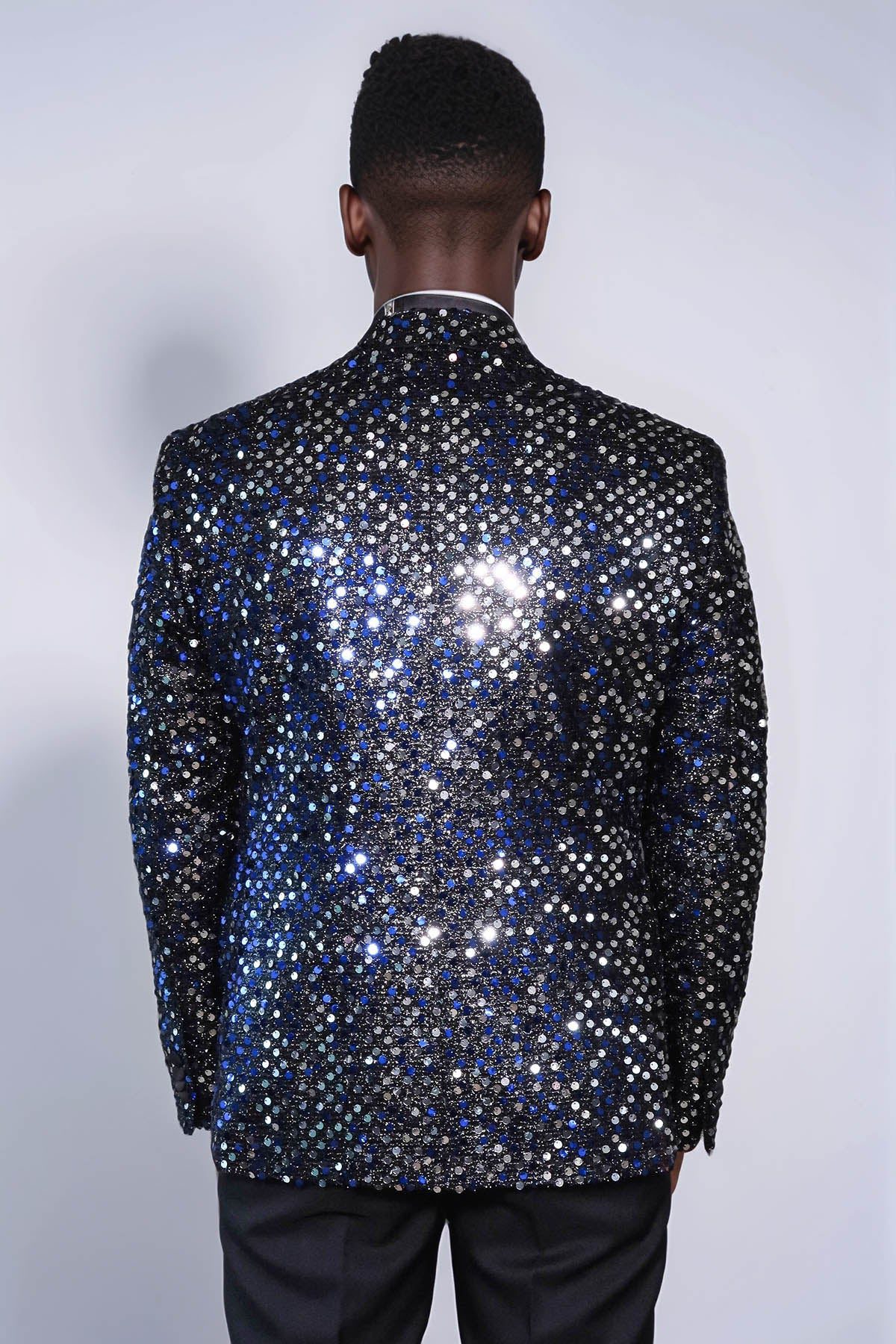 WSS Gold Rose Patterned Slim Fit Black Men Prom Blazer  - Long Beach