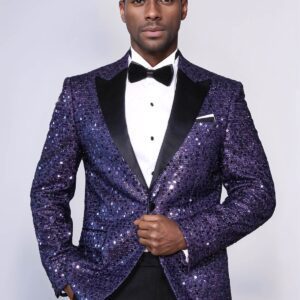 Glitter Pattern Purple Men Prom Blazer - Wessi