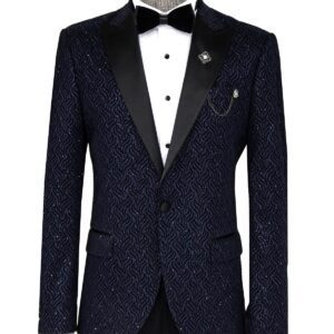 Glitter Shiny Navy Blue Men  Blazer - Wessi
