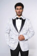 Glittery Patterned Light Blue Men Tuxedo Blazer