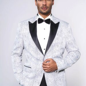 Glittery Patterned Light Blue Men Tuxedo Blazer - Wessi
