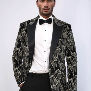 Glittery Slim Fit Black Men Wedding Tuxedo Blazer - Wessi