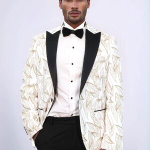 Glittery Slim Fit White Men Wedding Groom Tuxedo Jacket - Wessi