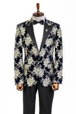 Gold-Floral-Patterned-Navy-Blue-Men-Party-Blazer-Wessi-2