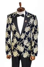Gold-Floral-Patterned-Navy-Blue-Men-Party-Blazer-Wessi-5
