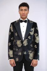 Gold-Floral-Patterned-Shiny-Black-Men-Party-Tuxedo-Blazer-Wessi-1