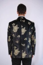 Gold-Floral-Patterned-Shiny-Black-Men-Party-Tuxedo-Blazer-Wessi-4