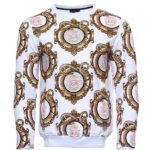Gold Patterned Slim Fit White Sweatshirt - Wessi