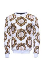 Gold Patterned Slim Fit White Sweatshirt
