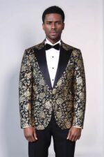 Gold-Rose-Patterned-Slim-Fit-Black-Men-Singer-Tuxedo-Blazer-Wessi-1