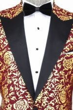 Gold-Rose-Patterned-Slim-Fit-Burgundy-Men-Shinny-Blazer-Wessi-1