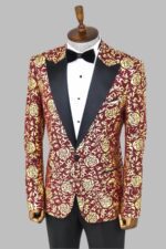 Gold-Rose-Patterned-Slim-Fit-Burgundy-Men-Shinny-Blazer-Wessi-4