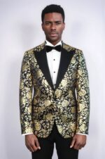 Gold-Rose-Patterned-Slim-Fit-Navy-Blue-Men-Party-Blazer-Wessi-1