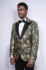 Gold-Rose-Patterned-Slim-Fit-Navy-Blue-Men-Party-Blazer-Wessi-2