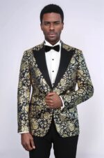 Gold-Rose-Patterned-Slim-Fit-Navy-Blue-Men-Party-Blazer-Wessi-3