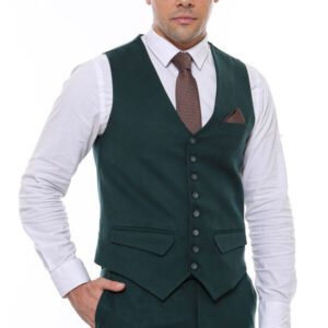 Green Plain 8 Buttoned Vest - Wessi