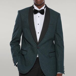 Green Shawl Lapel Sparkly Tuxedo Jacket - Wessi