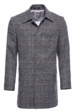 Grey Checked Hidden Button Peak Lapel Coat