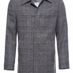 Grey Checked Hidden Button Peak Lapel Coat - Wessi