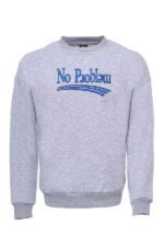 Grey Crew Neck Embroidered Men's Sweatshirt