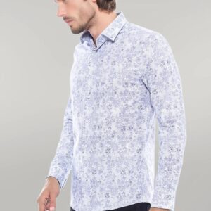 Grey Flower Patterned Slim Fit Shirt | Wessi