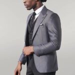 Grey Jacket Combined Black Suit - Wessi