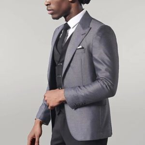 Grey Jacket Combined Black Suit - Wessi