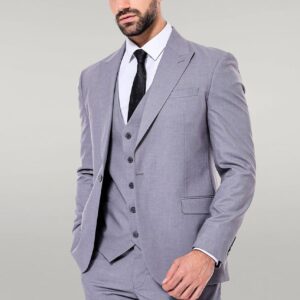 Grey Men's Plain Suit with Vest - Wessi