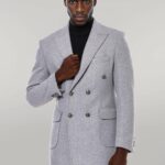 Grey Metal Buttoned Double Breasted Long Coat - Wessi