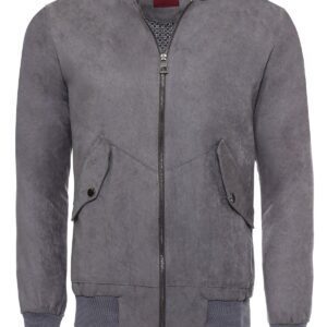 Grey Patch Pockets Suede Bomber Coat - Wessi