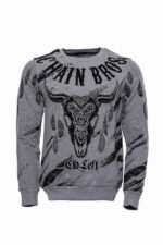 Grey Patterned Slim Fit Sweatshirt
