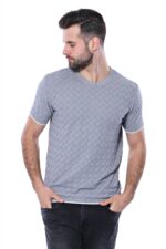 Grey Patterned Tricot Knitted T-Shirt