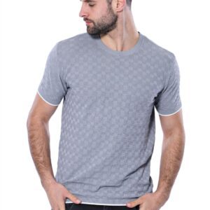 Grey Patterned Tricot Knitted T-Shirt - Wessi