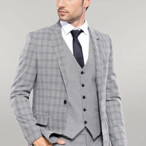 Grey Plaid Vested Men's Suit | Wessi