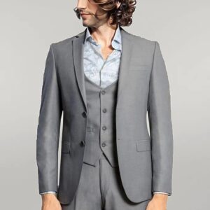 Grey Slim Fit Men's Suit with Vest | Wessi