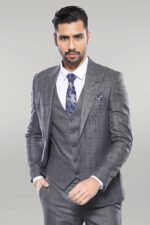 Grey Vested Checked Suit