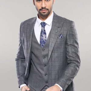 Grey Vested Checked Suit - Wessi