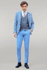Grey-Vested-Slim-Fit-Checked-Light-Blue-Men-Suit-Wessi-1