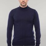Half Turtleneck Knitwear Navy Blue Men Sweater - Wessi