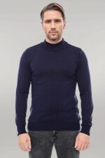 Half Turtleneck Knitwear Navy Blue Men Sweater