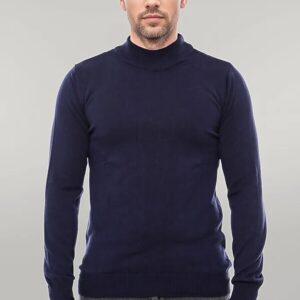 Half Turtleneck Knitwear Navy Blue Men Sweater - Wessi