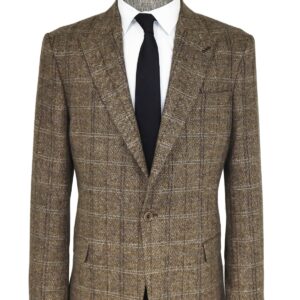 Herringbone Slim Fit Wool Brown Men Blazer - Wessi