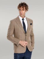 Herringbone Slim Fit Wool Tan Men Blazer
